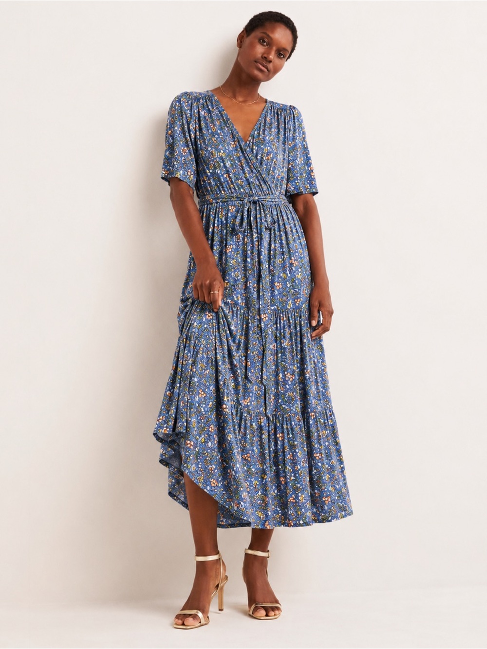 BODEN Sz 20 Tiered Faux Wrap Jersey Maxi Dress